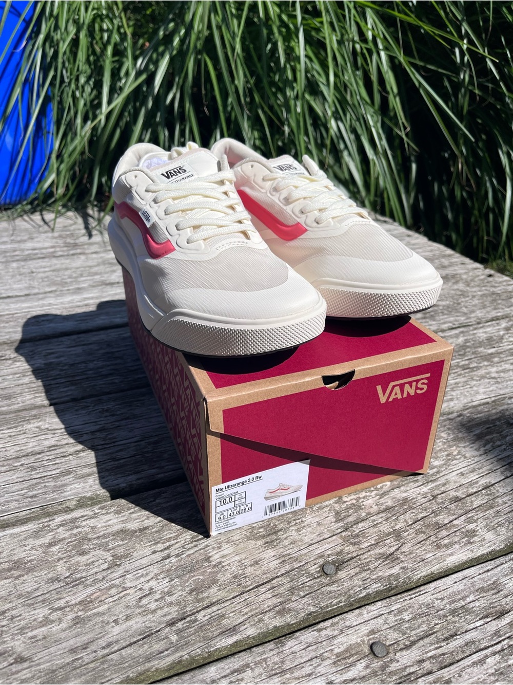 Vans Men’s Cream Low-Top Sneakers with Pink Stripe